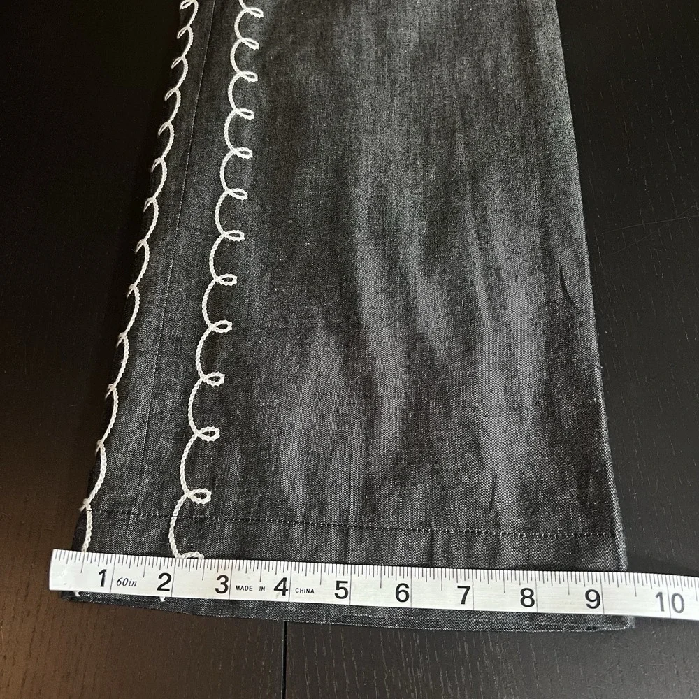 DOUBLE RAINBOUU Embroidered Western Straight Pants Size Small Gray White‎ Cotton